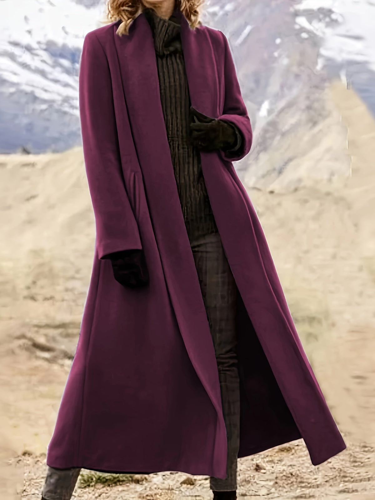 Dark Brown maxi open front coat - Lana Fiorelli