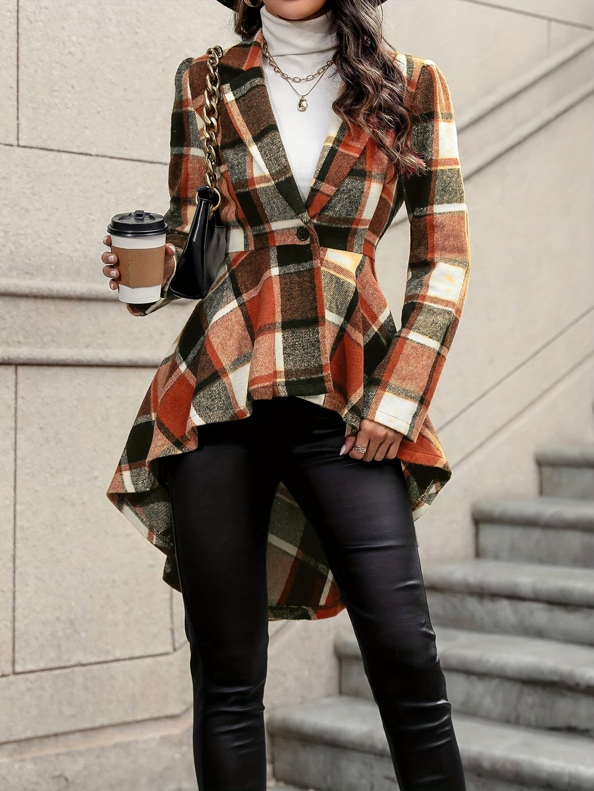 Multicolour plaid flared jacket - Lana Fiorelli
