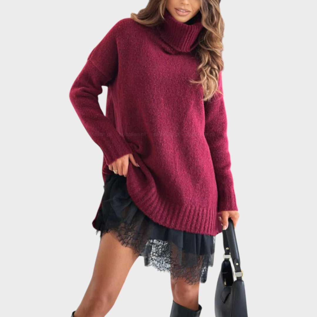 Burgundy turtleneck knit dress - Lana Fiorelli
