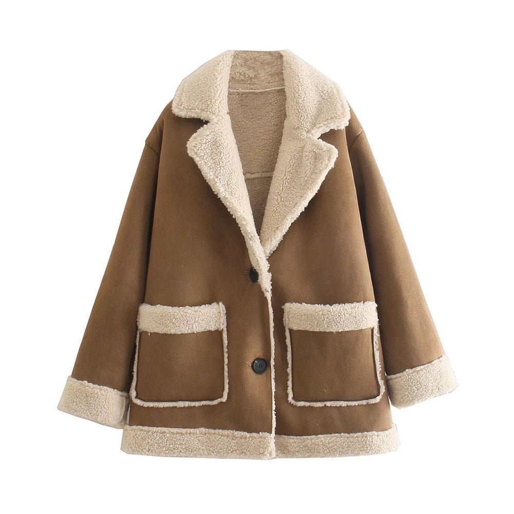 Brown faux shearling jacket - Lana Fiorelli