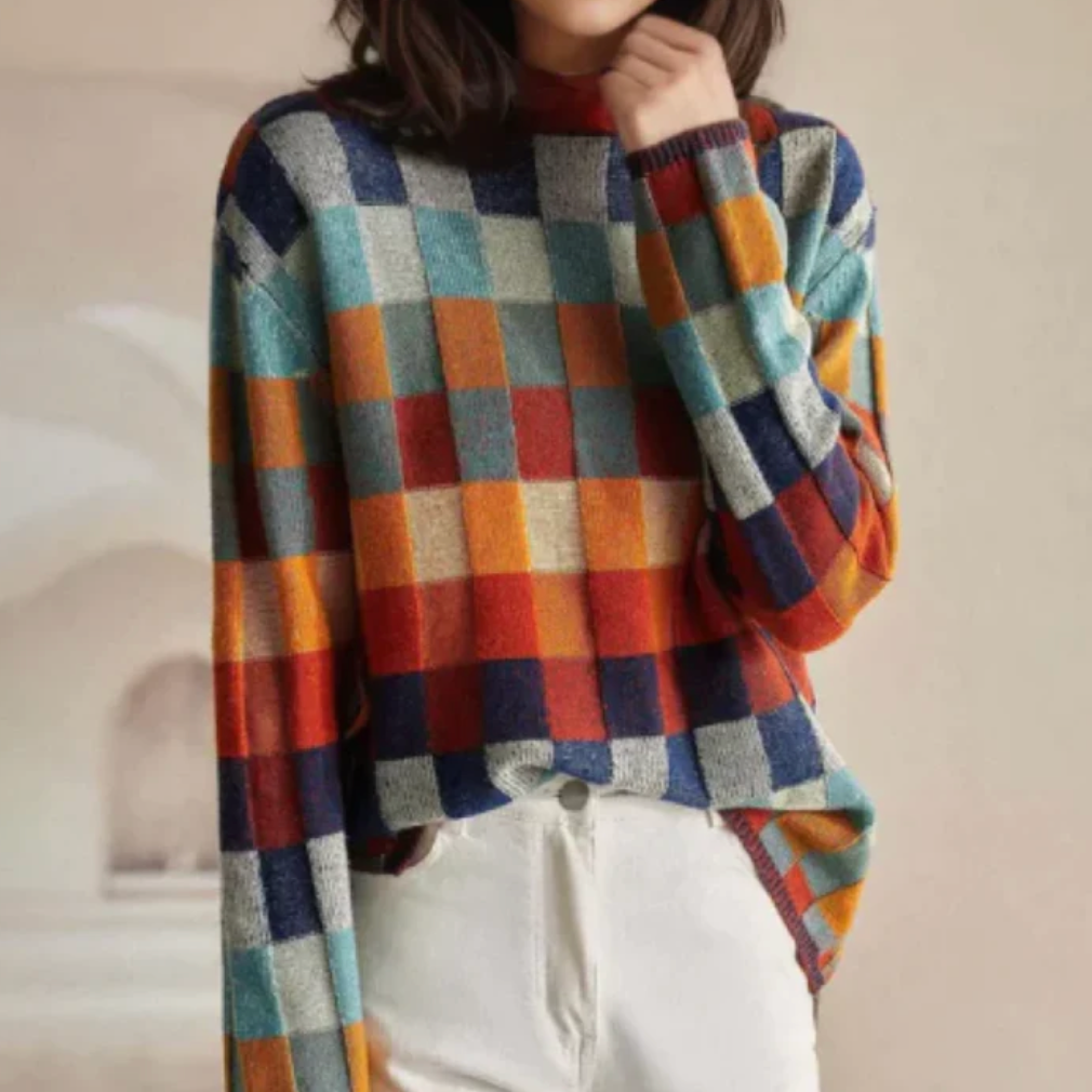 Multicolour colourblock check sweater - Lana Fiorelli