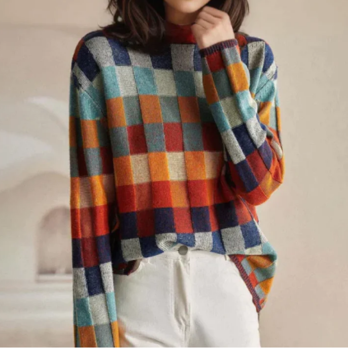 Multicolour colourblock check sweater - Lana Fiorelli