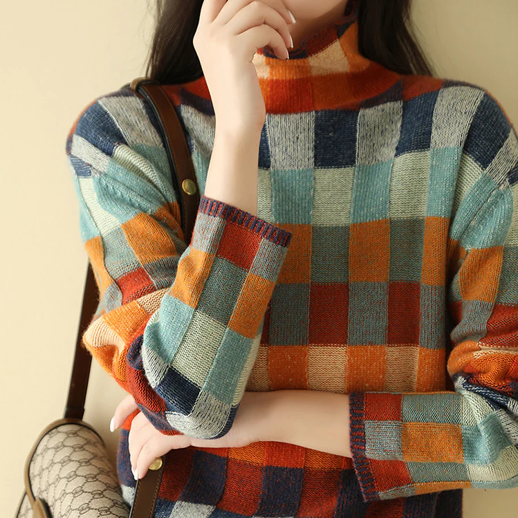 Multicolour colourblock check sweater - Lana Fiorelli