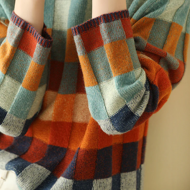 Multicolour colourblock check sweater - Lana Fiorelli