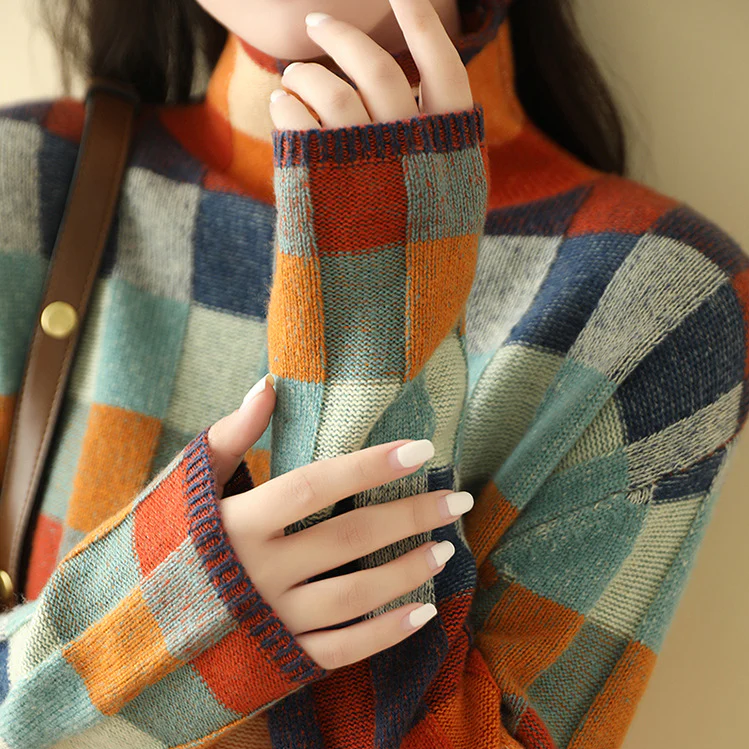 Multicolour colourblock check sweater - Lana Fiorelli