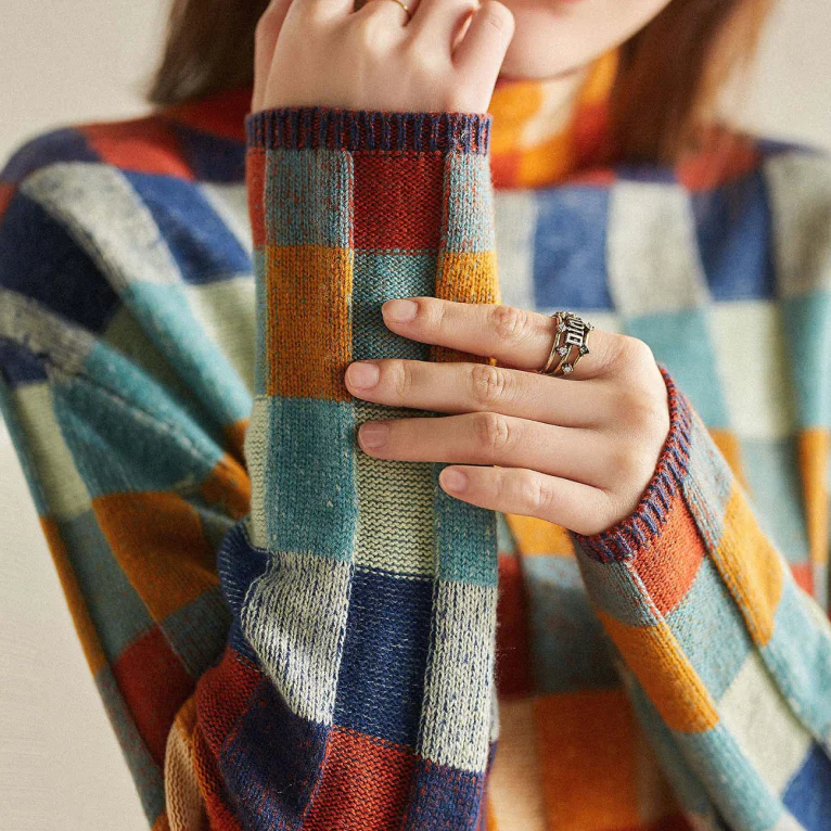 Multicolour colourblock check sweater - Lana Fiorelli
