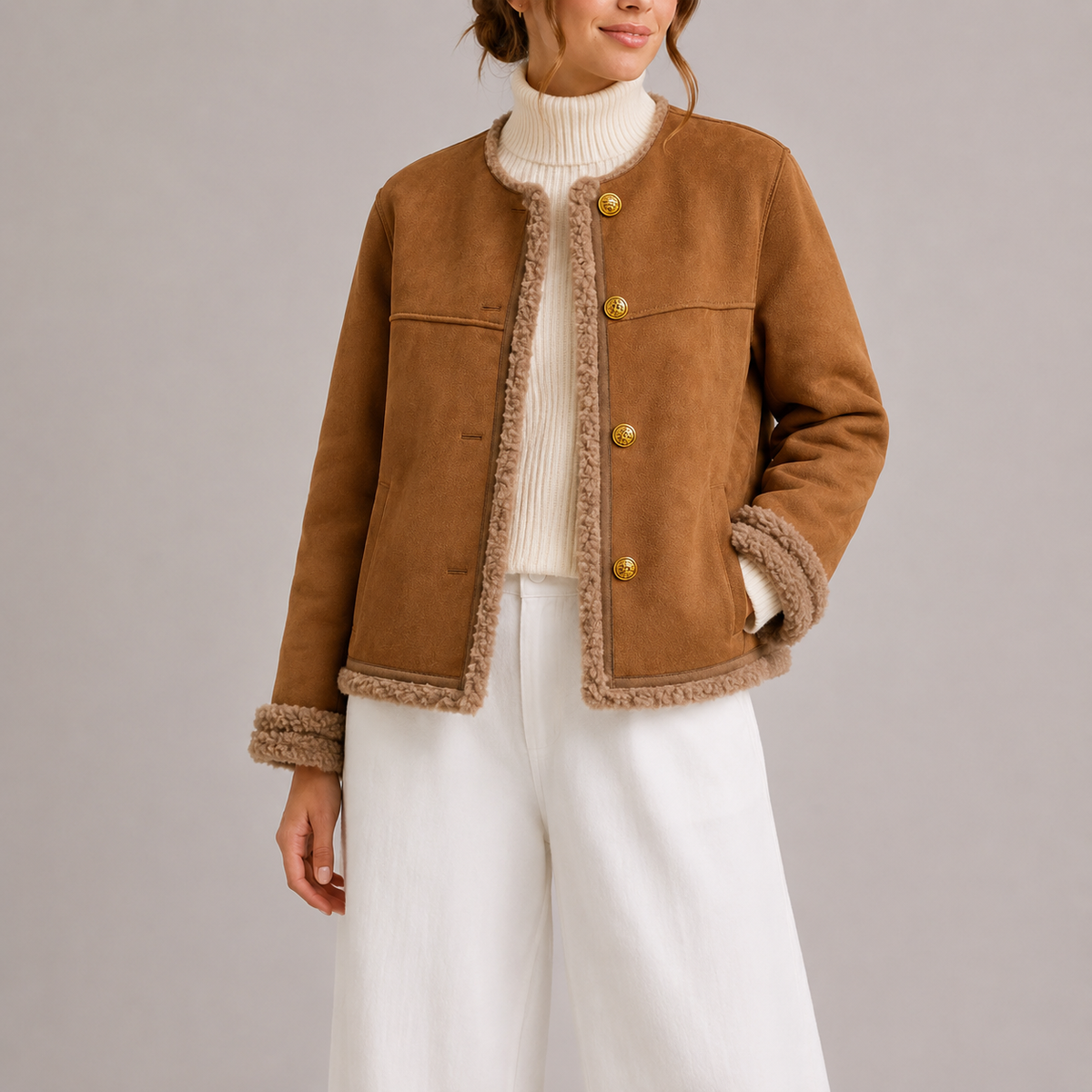 Brown shearling trim jacket - Lana Fiorelli