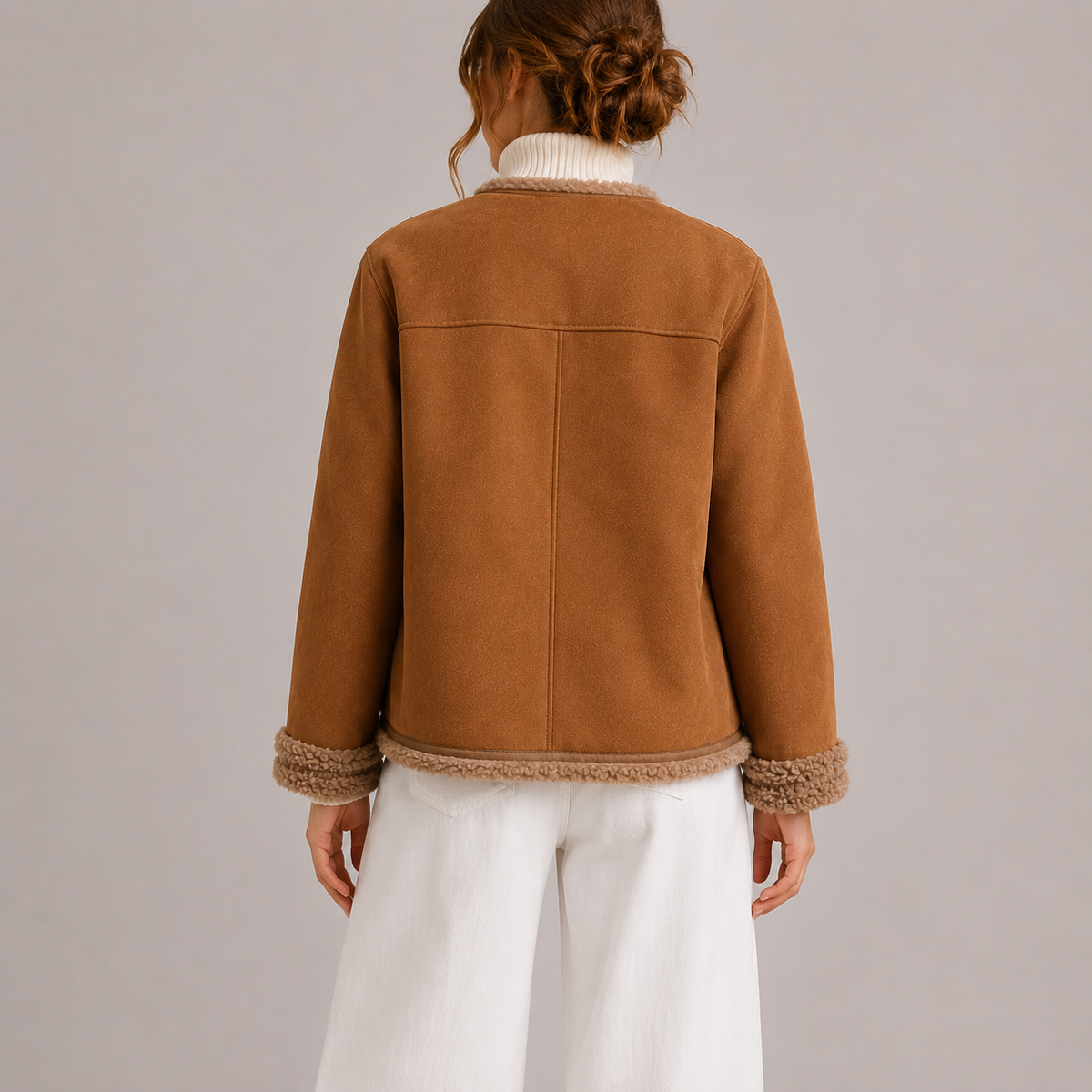 Brown shearling trim jacket - Lana Fiorelli