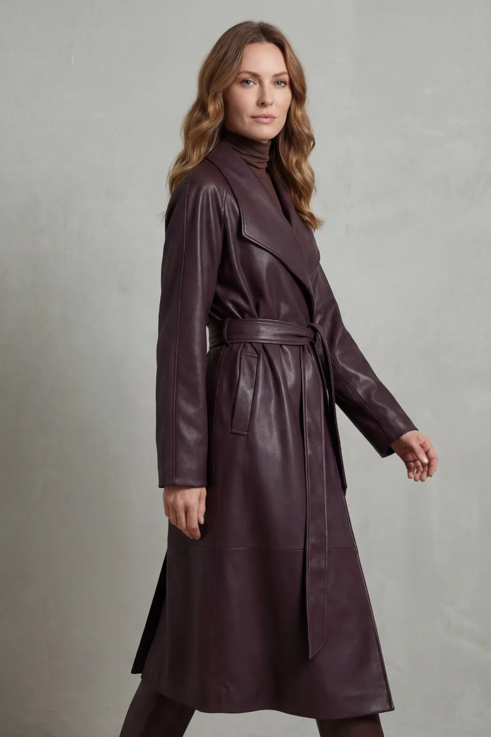 Burgundy faux leather trench coat - Lana Fiorelli