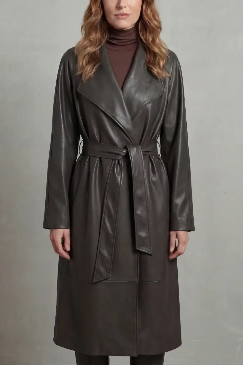 Dark Brown faux leather trench coat - Lana Fiorelli