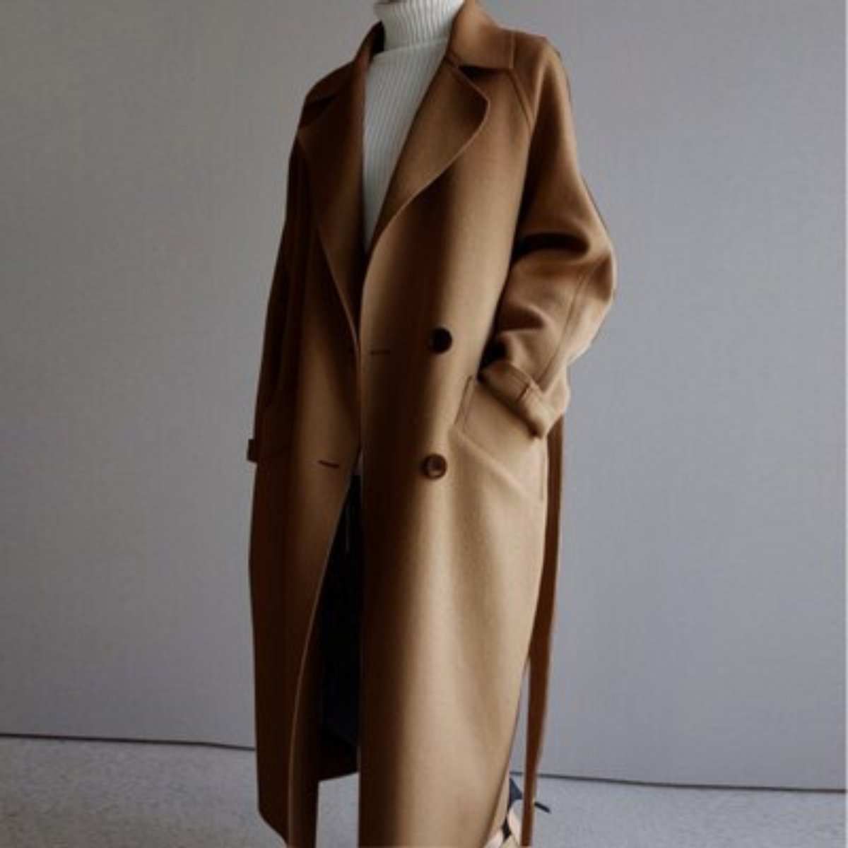 Light Brown longline double breasted coat - Lana Fiorelli