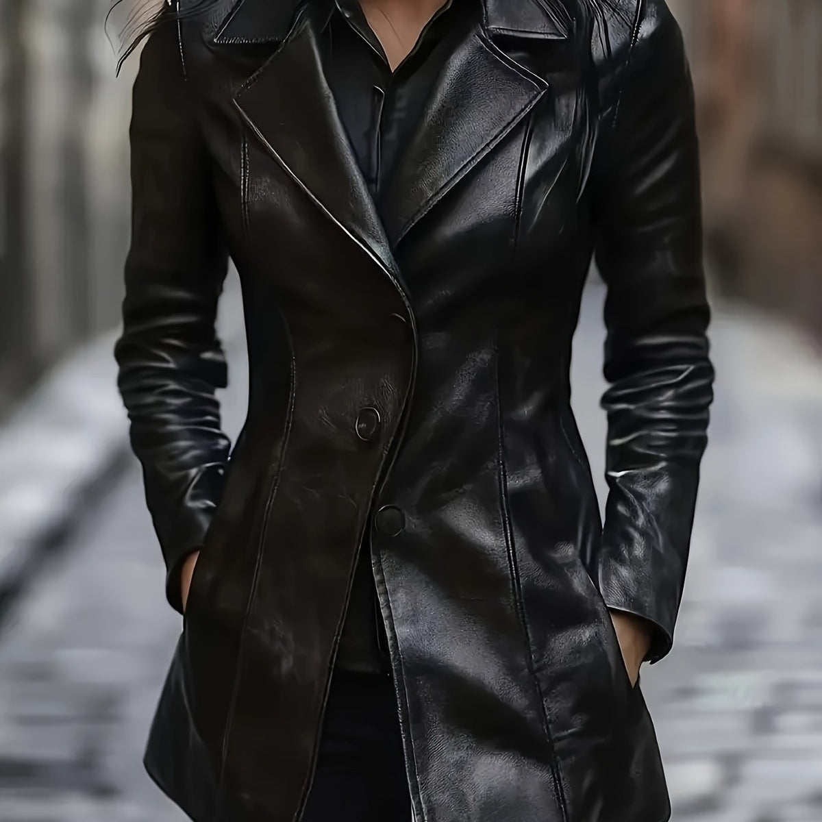Black faux leather trench coat - Lana Fiorelli