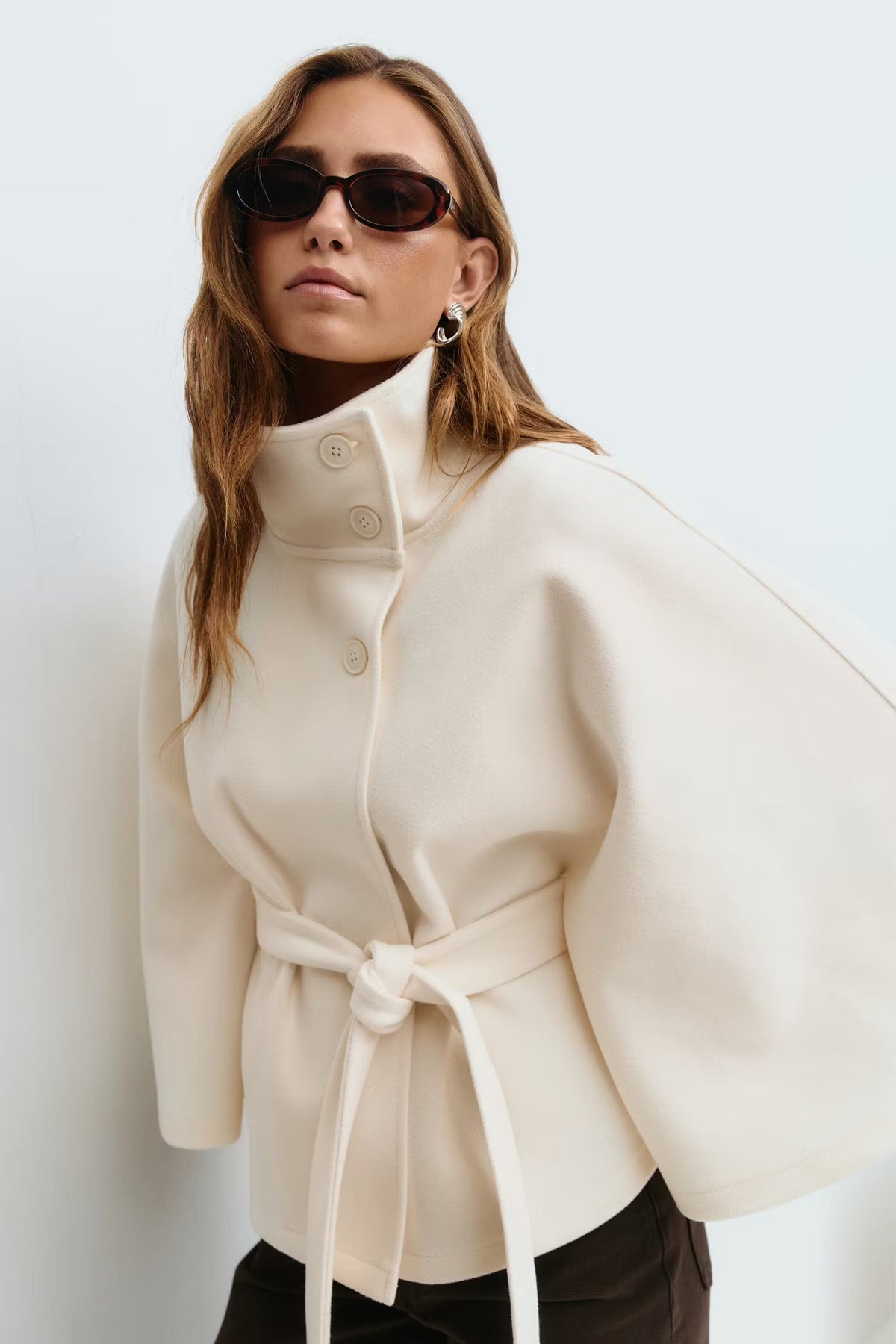 Coffee Brown belted cape coat - Lana Fiorelli
