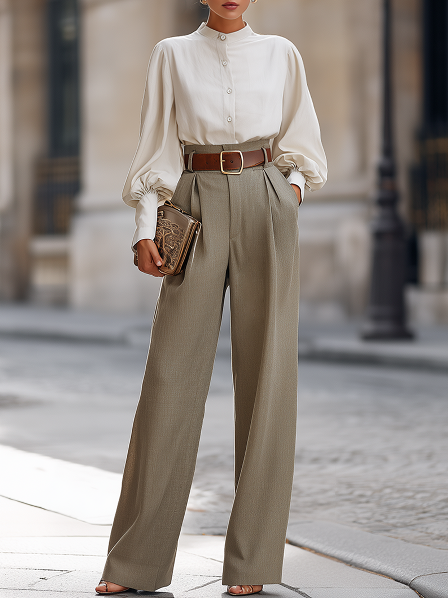 Khaki blouse and trousers set - Lana Fiorelli