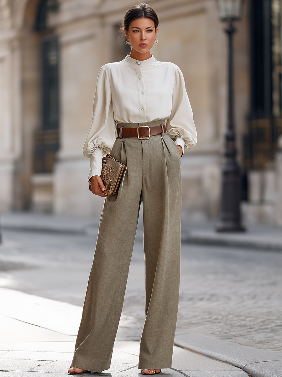 Khaki blouse and trousers set - Lana Fiorelli