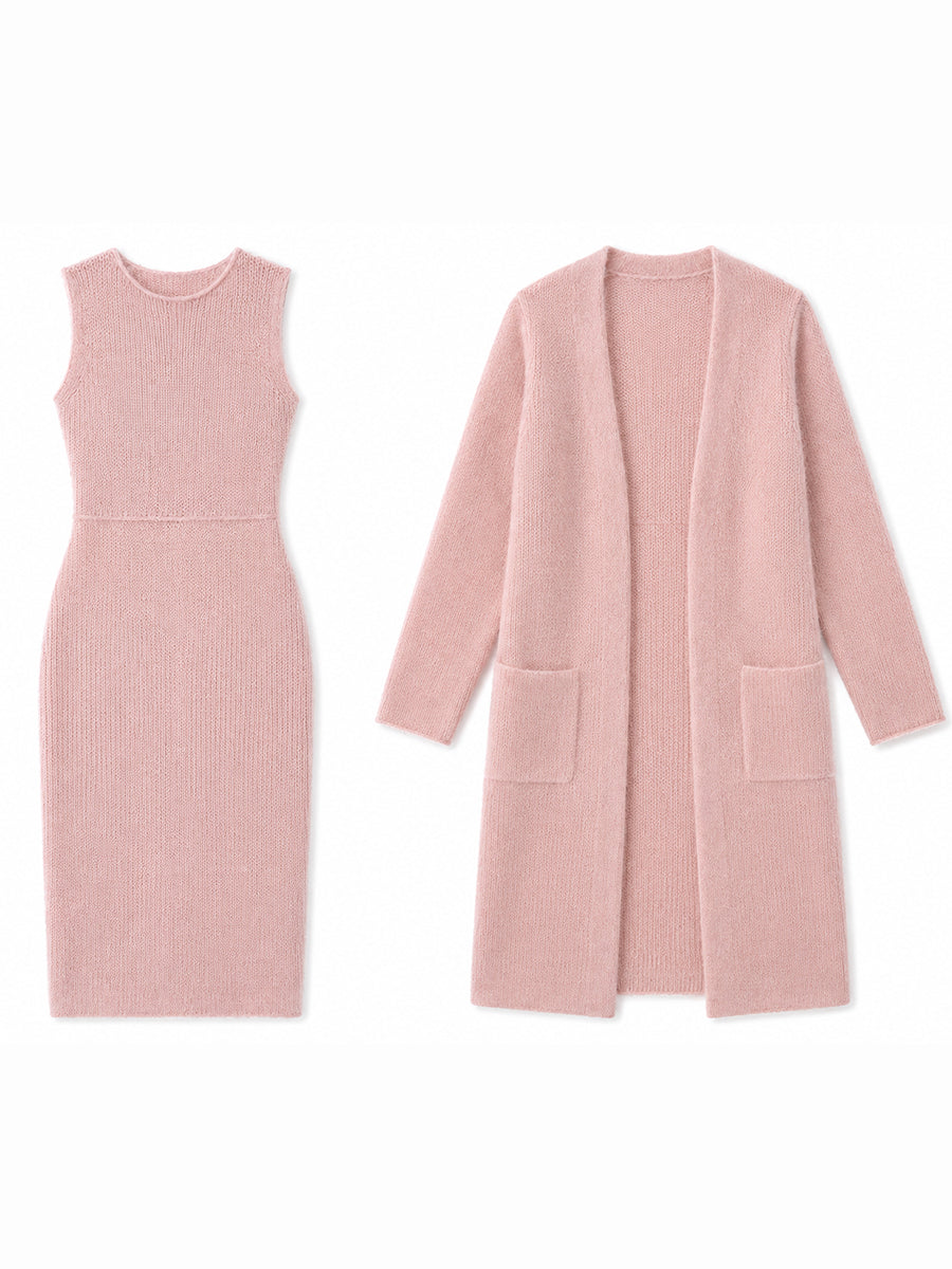Pink knit midi dress and long cardigan set - Lana Fiorelli