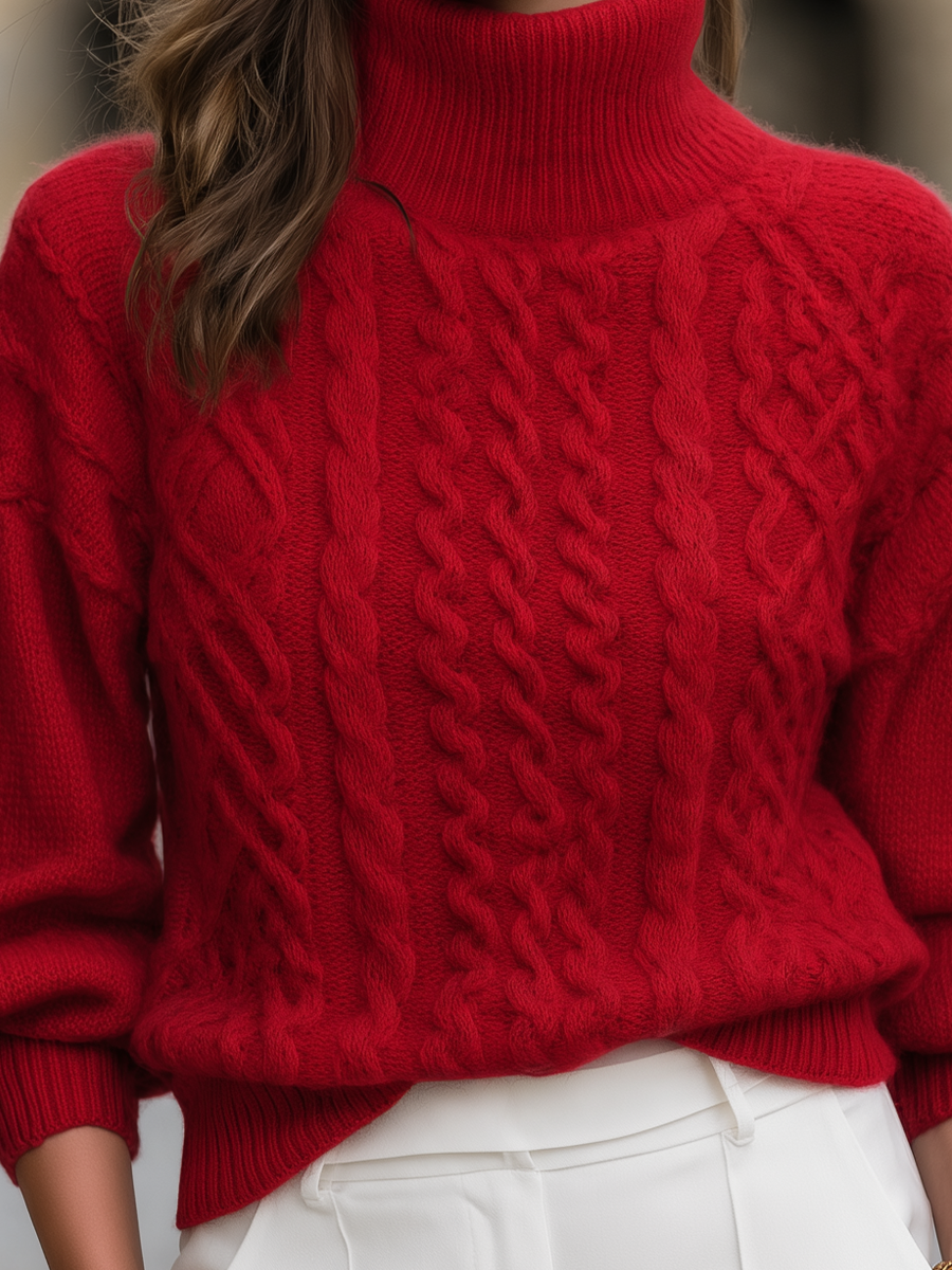 Red cable knit turtleneck sweater - Lana Fiorelli