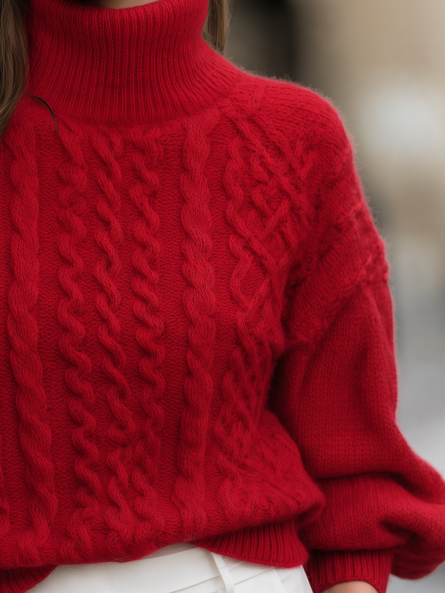 Red cable knit turtleneck sweater - Lana Fiorelli