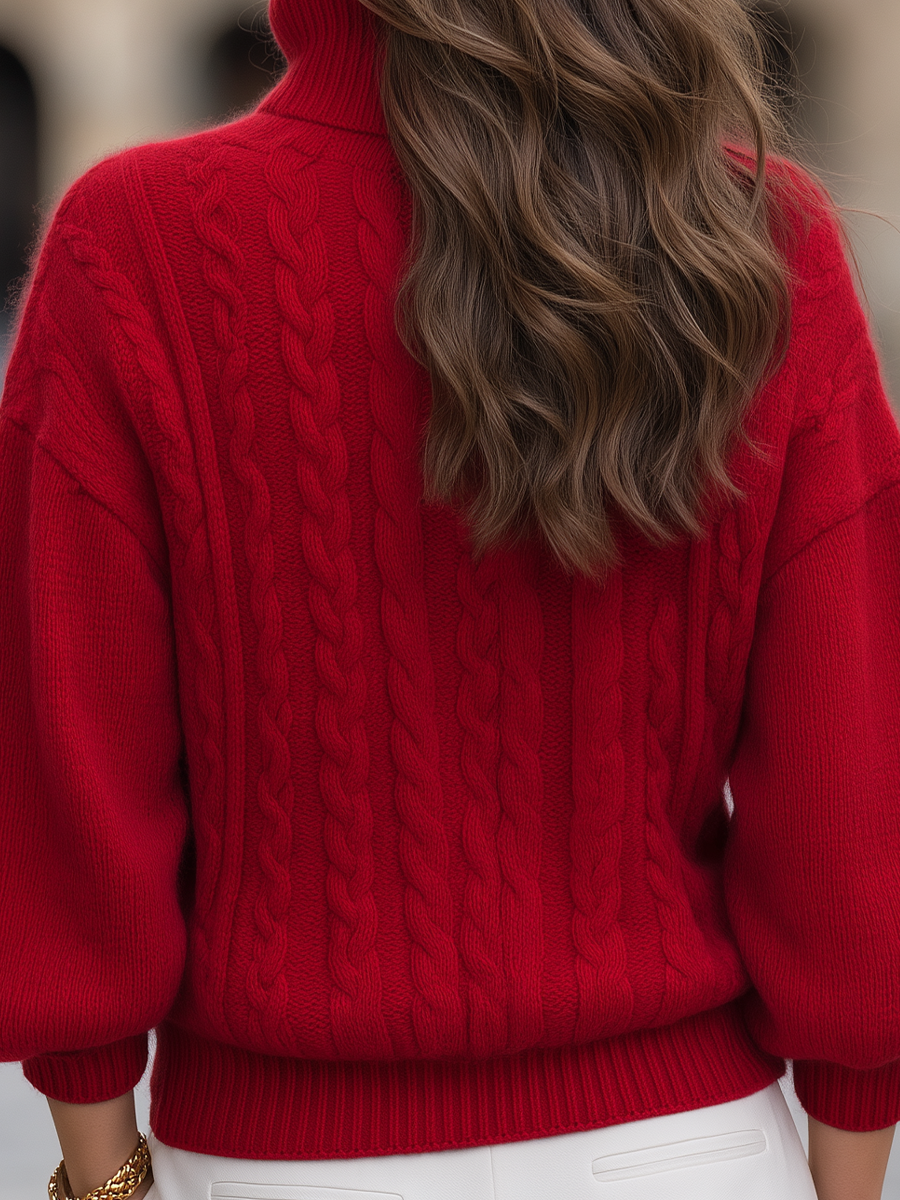 Red cable knit turtleneck sweater - Lana Fiorelli