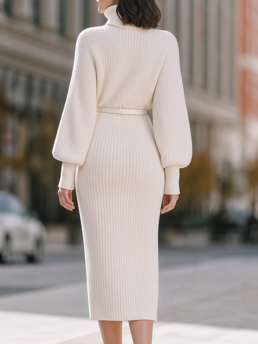 Cream turtleneck sweater midi dress - Lana Fiorelli