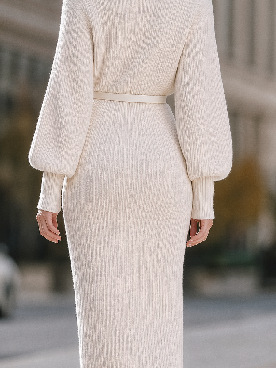 Cream turtleneck sweater midi dress - Lana Fiorelli