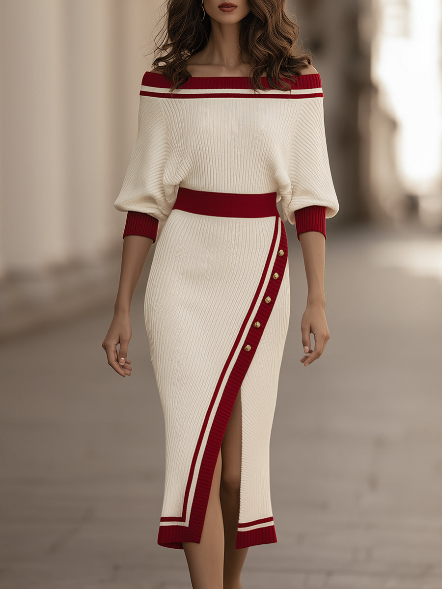 Cream off shoulder knit midi dress - Lana Fiorelli