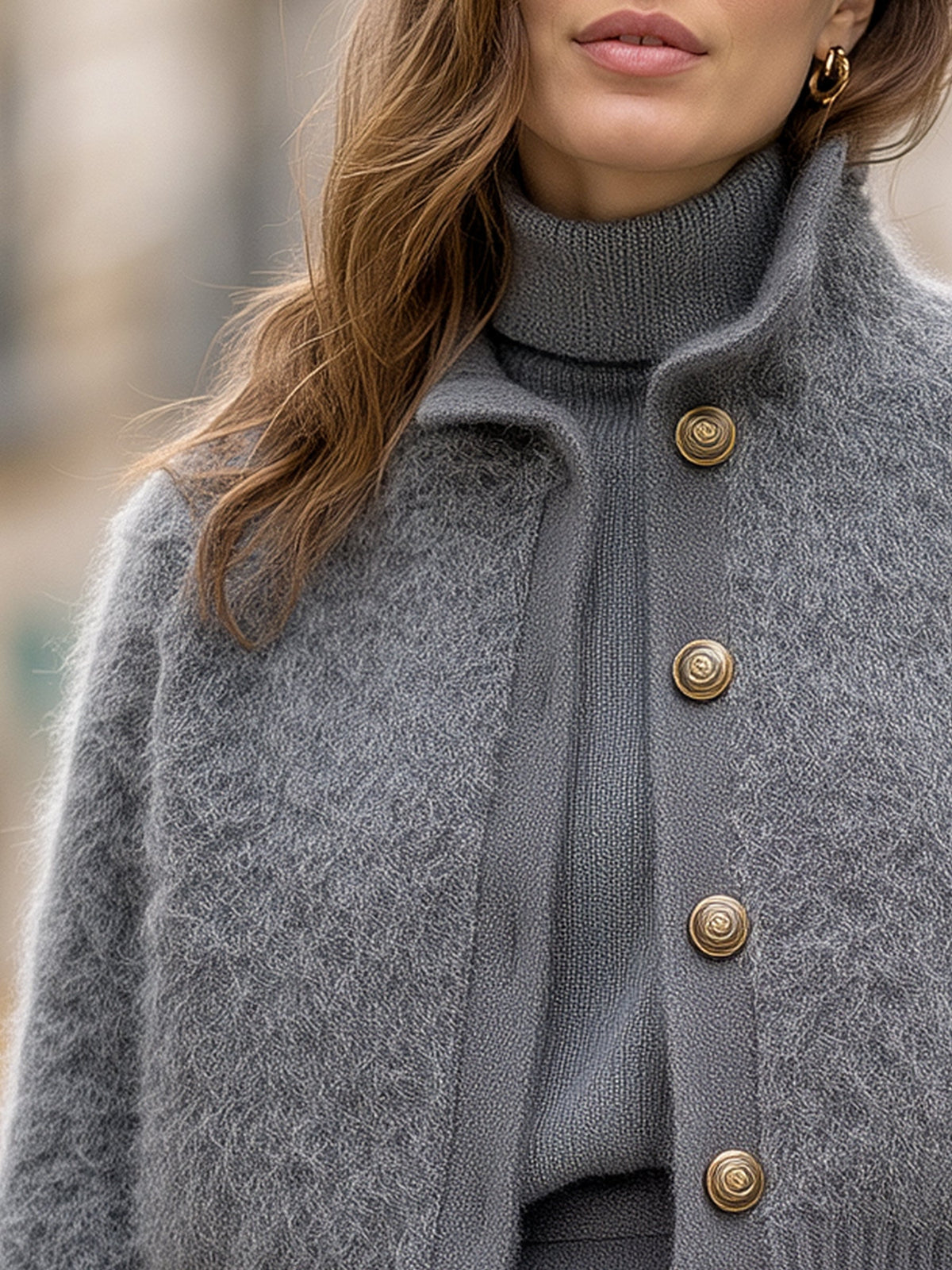 Grey fluffy knit cropped cardigan - Lana Fiorelli