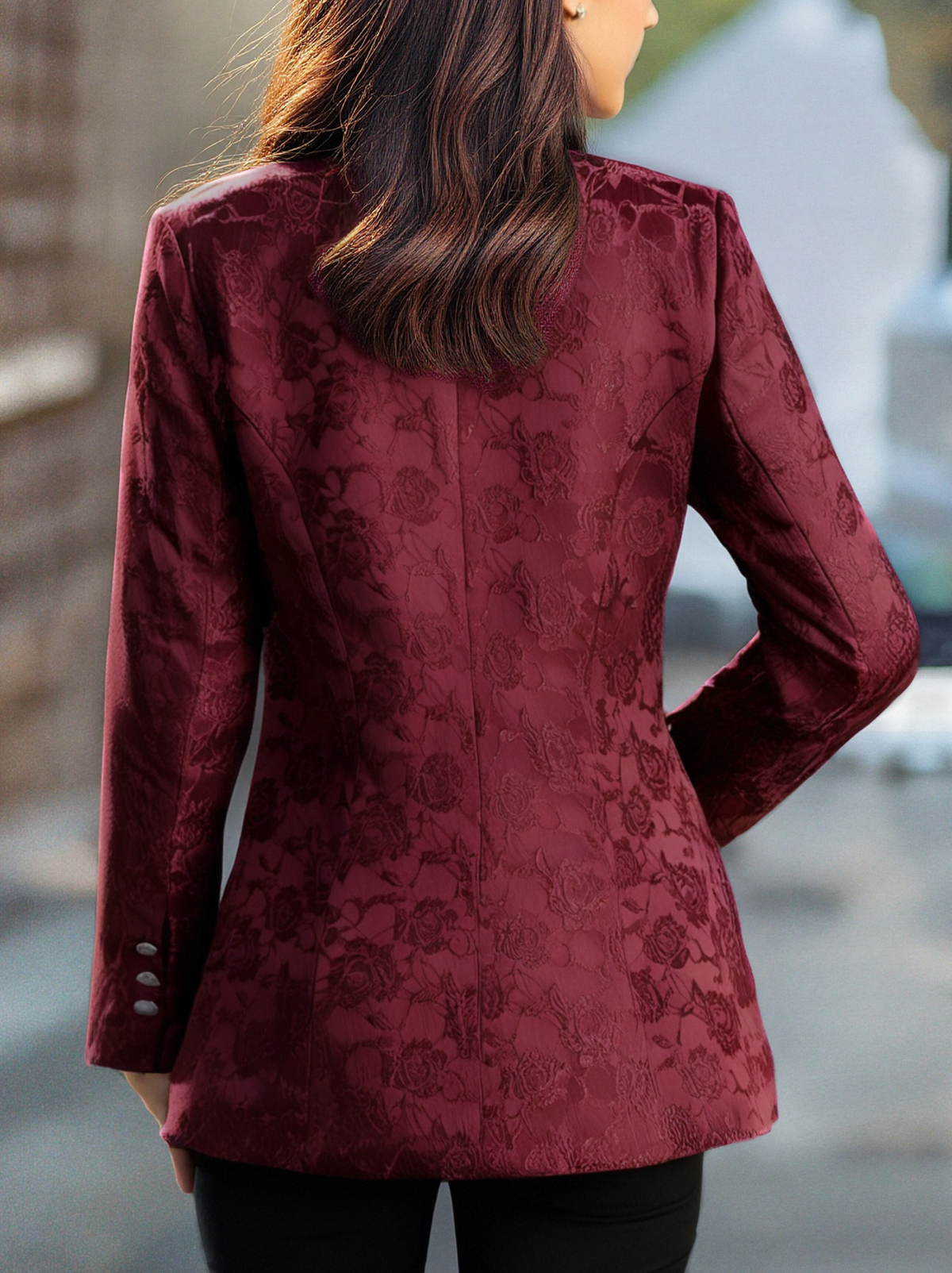 Burgundy floral jacquard blazer - Lana Fiorelli