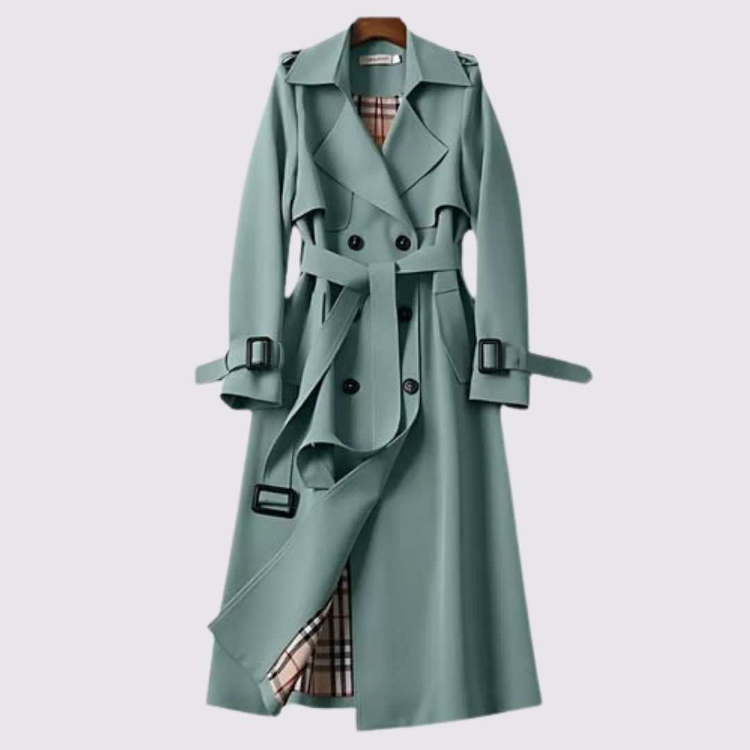 Green long belted trench coat - Lana Fiorelli