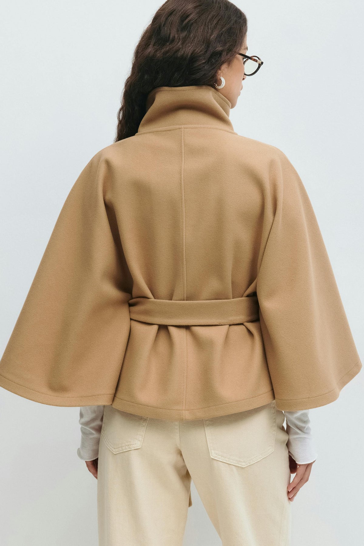 Coffee Brown belted cape coat - Lana Fiorelli