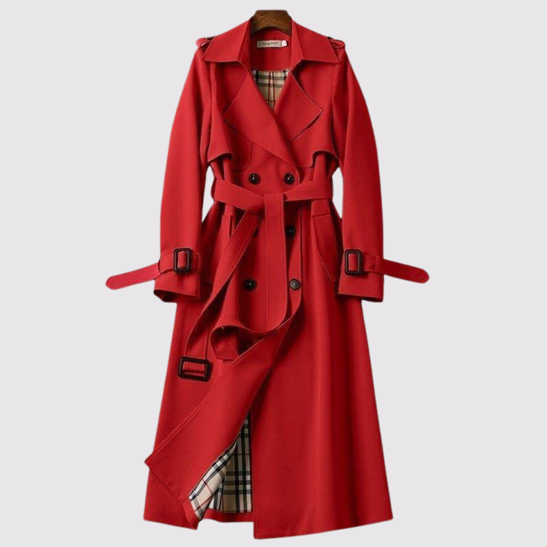 Red long belted trench coat - Lana Fiorelli