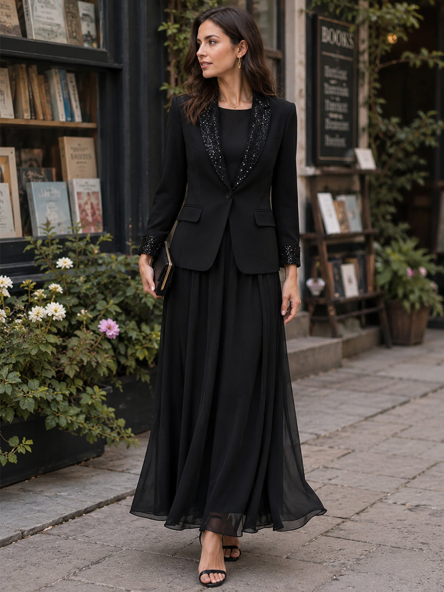 Black sequin lapel blazer - Lana Fiorelli