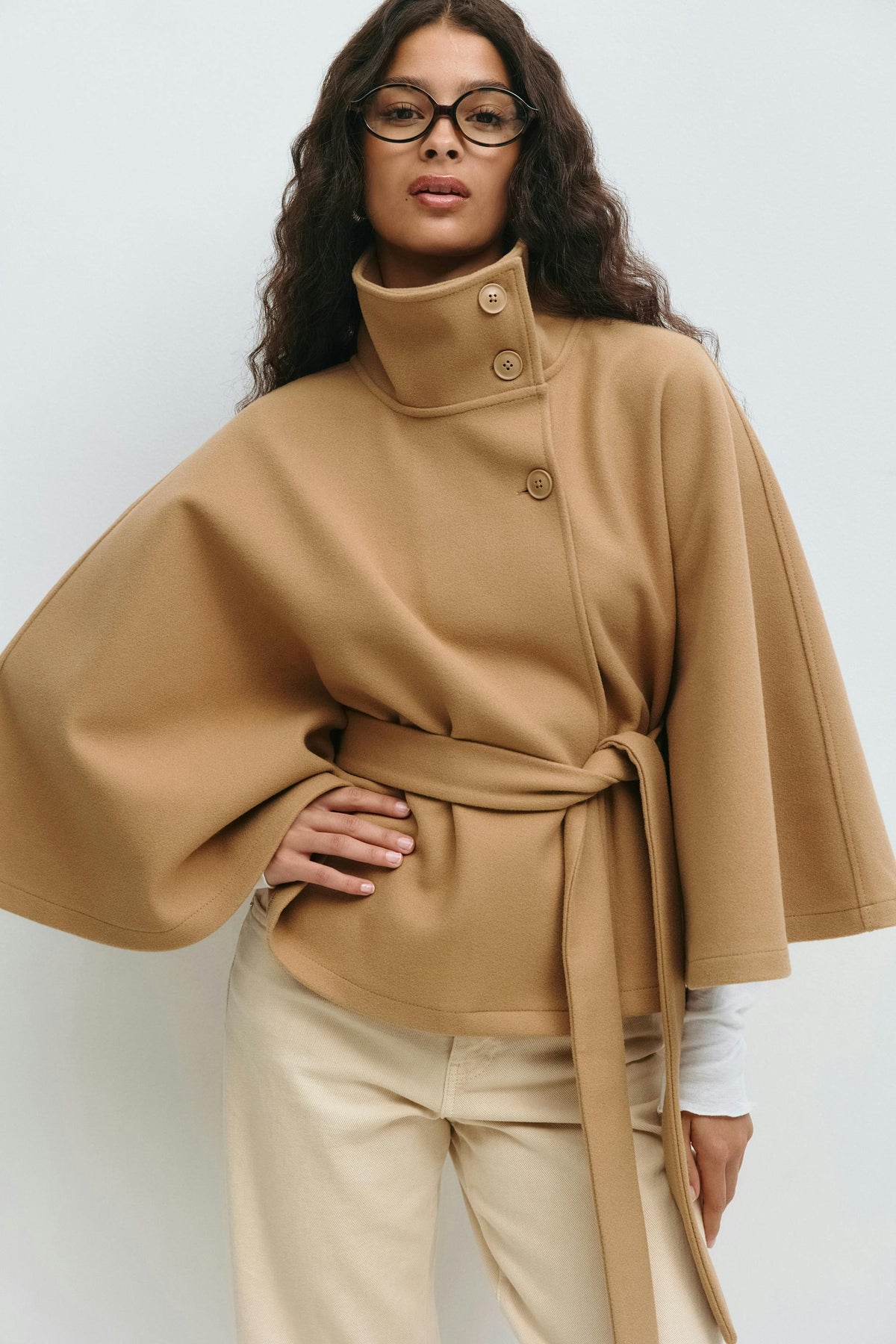 Navy belted cape coat - Lana Fiorelli