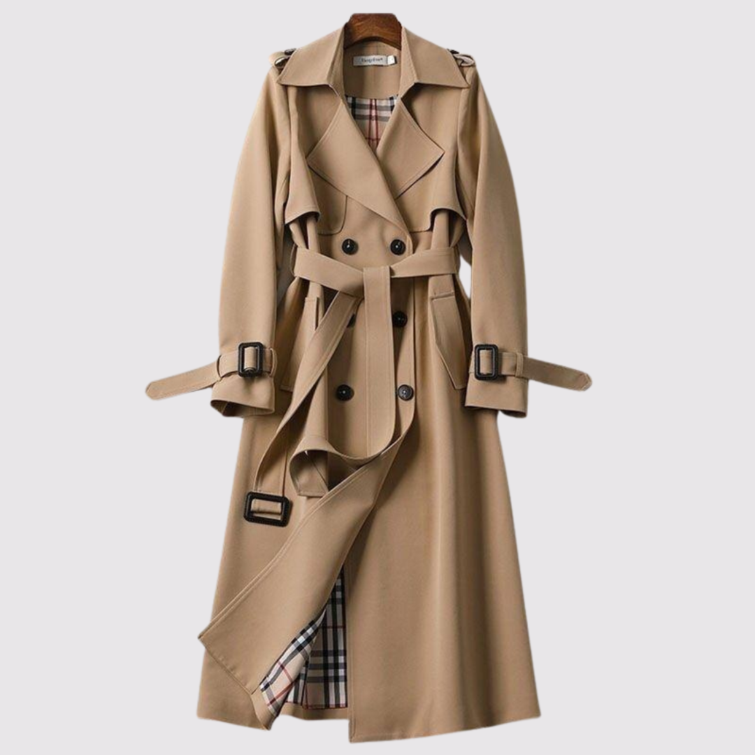 Beige long belted trench coat - Lana Fiorelli