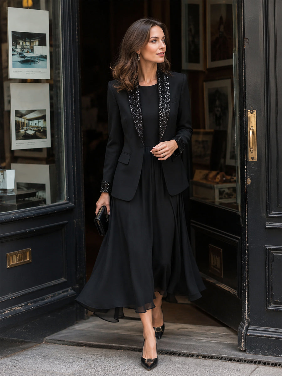 Black sequin lapel blazer - Lana Fiorelli