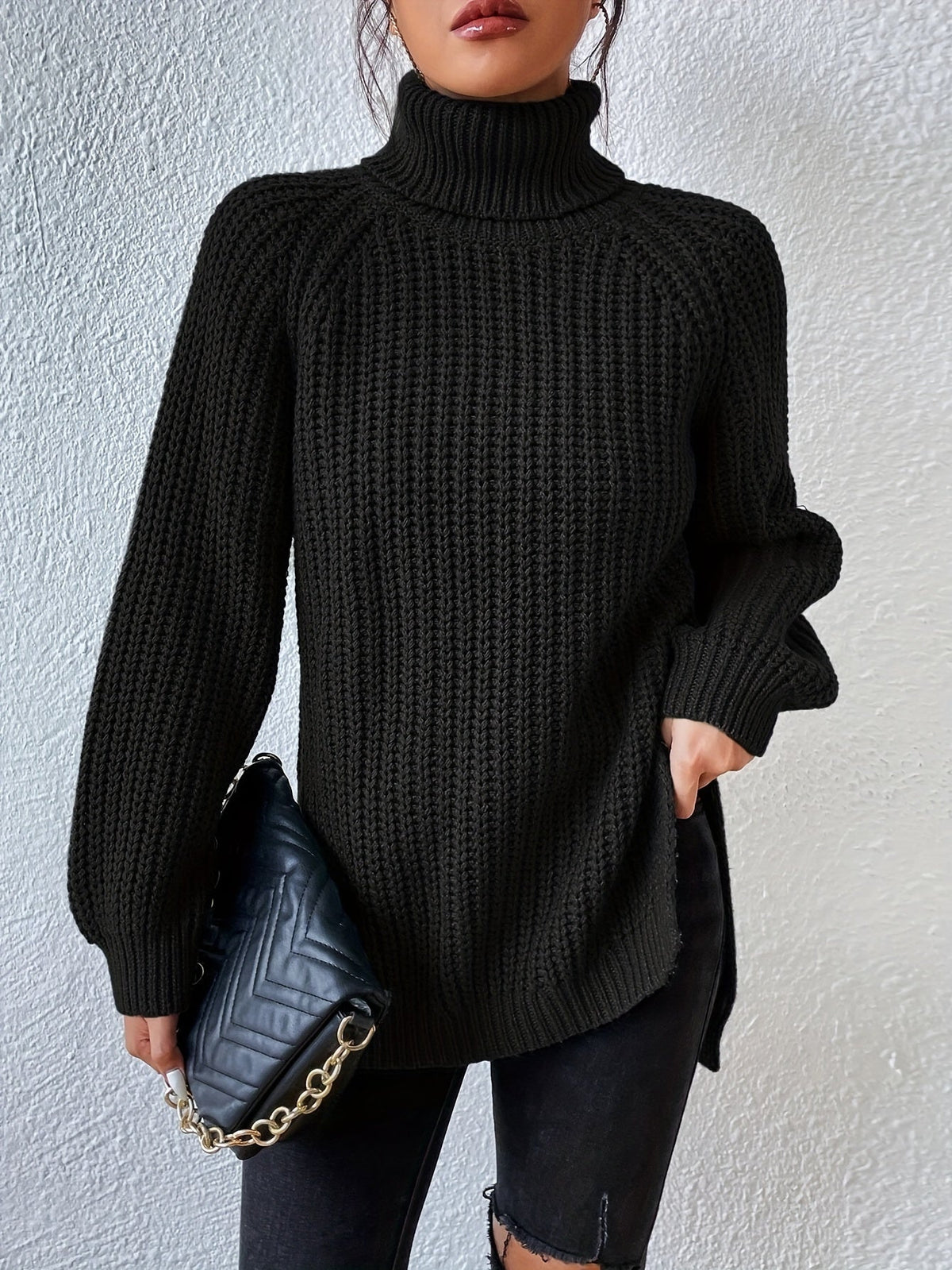 Black mock neck knit top - Lana Fiorelli