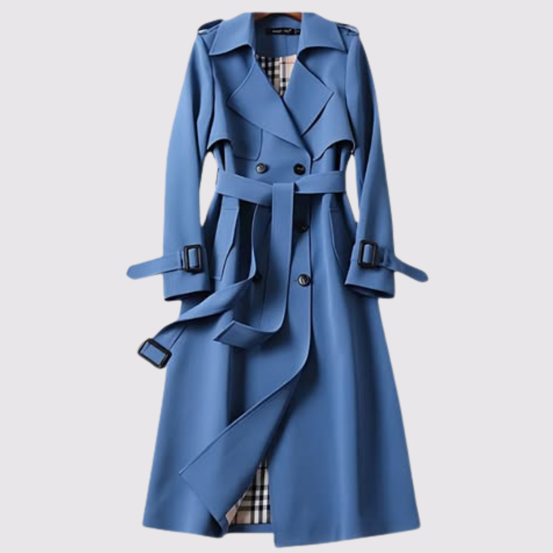 Blue long belted trench coat - Lana Fiorelli
