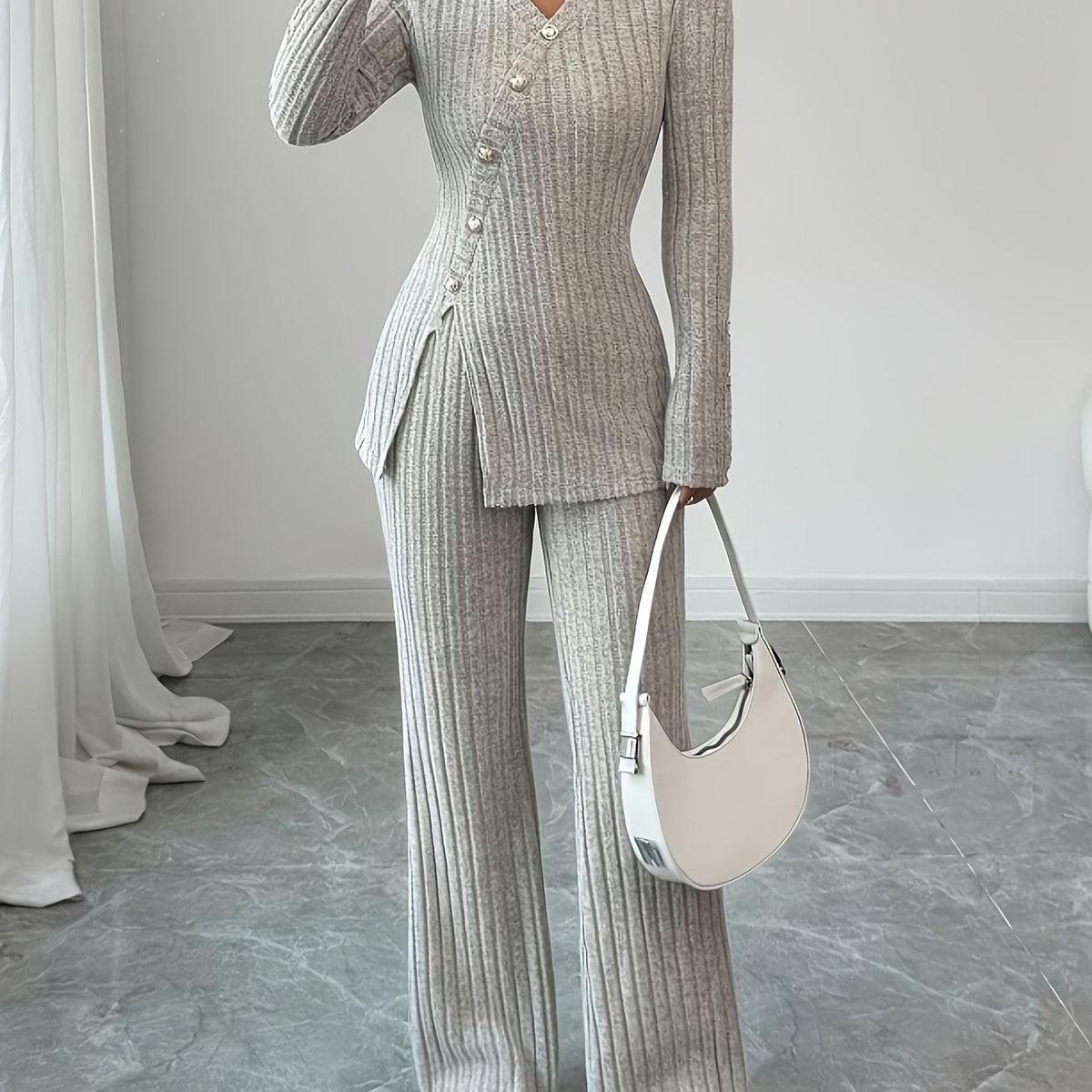 Grey knit top and trousers set - Lana Fiorelli
