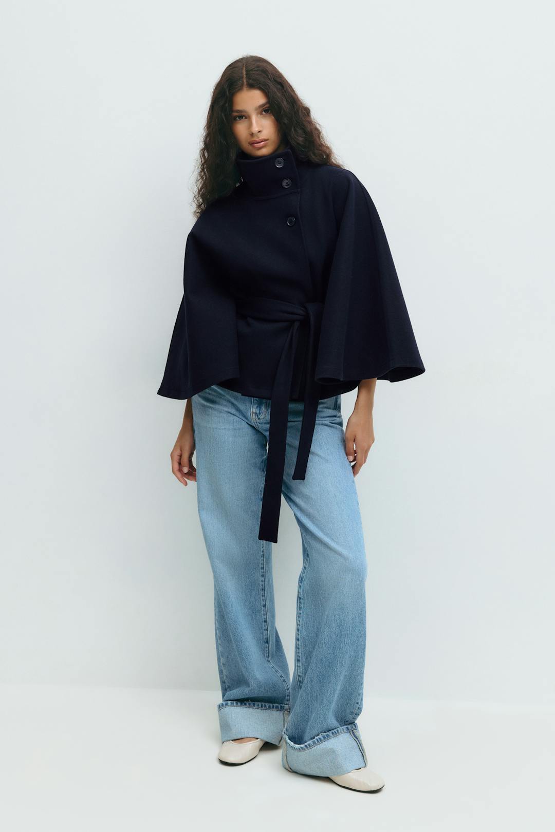 Coffee Brown belted cape coat - Lana Fiorelli