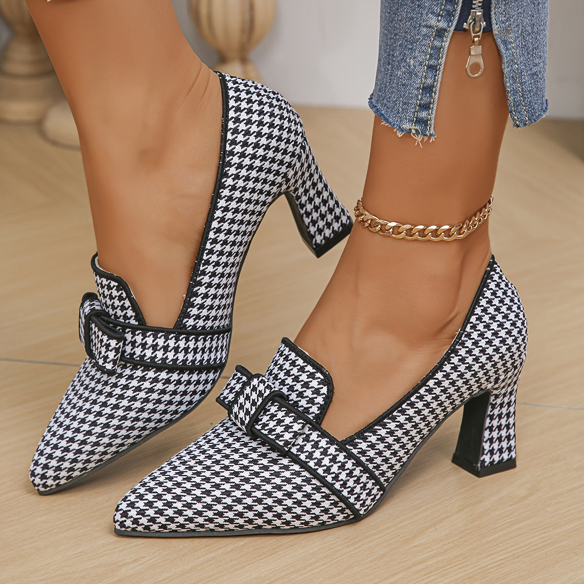Beige houndstooth pumps - Lana Fiorelli