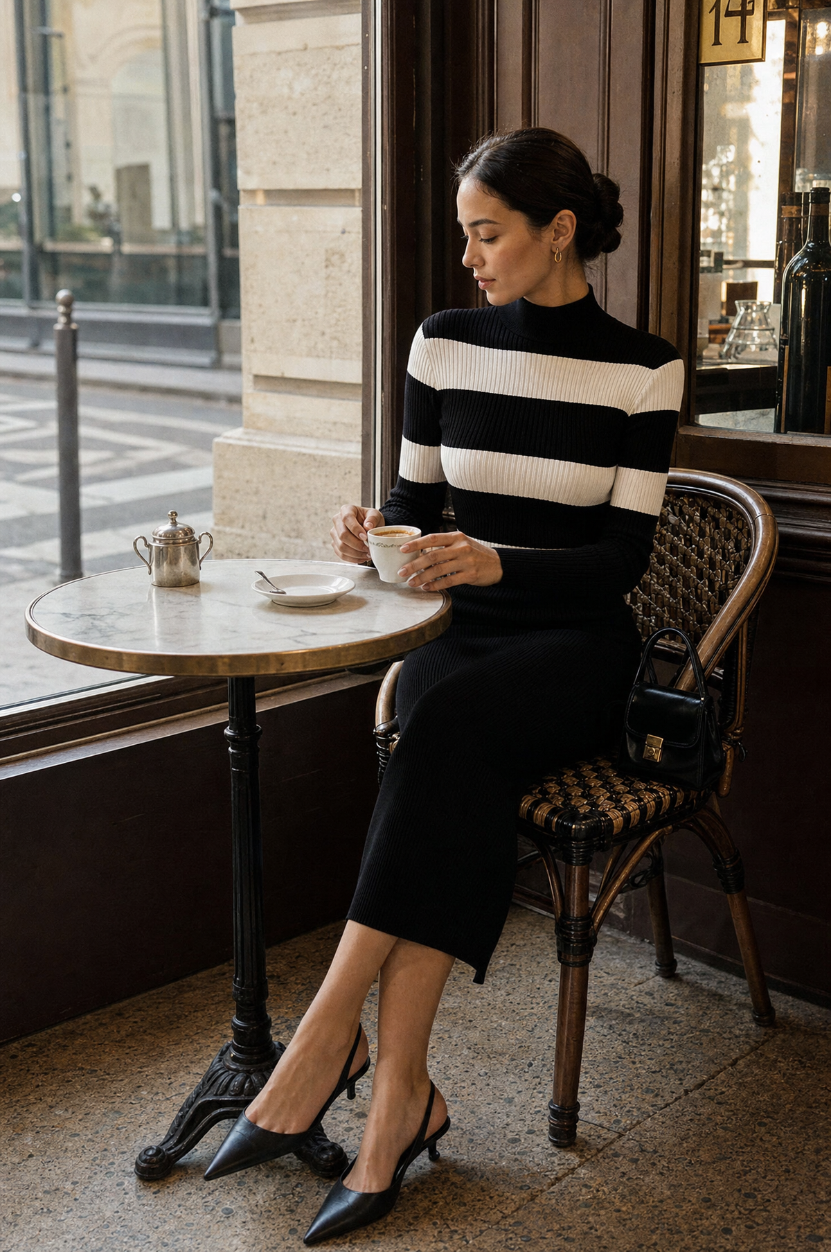 Black and White striped ribbed knit midi dress - Lana Fiorelli