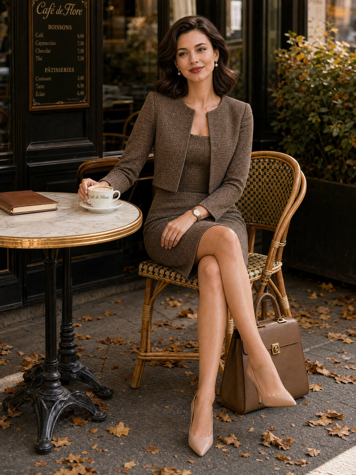 Brown houndstooth jacket and pencil dress set - Lana Fiorelli