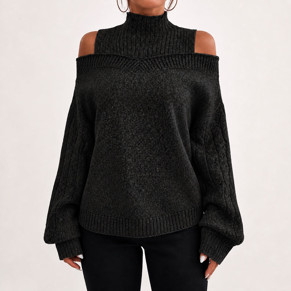 Black cold shoulder oversized jumper - Lana Fiorelli