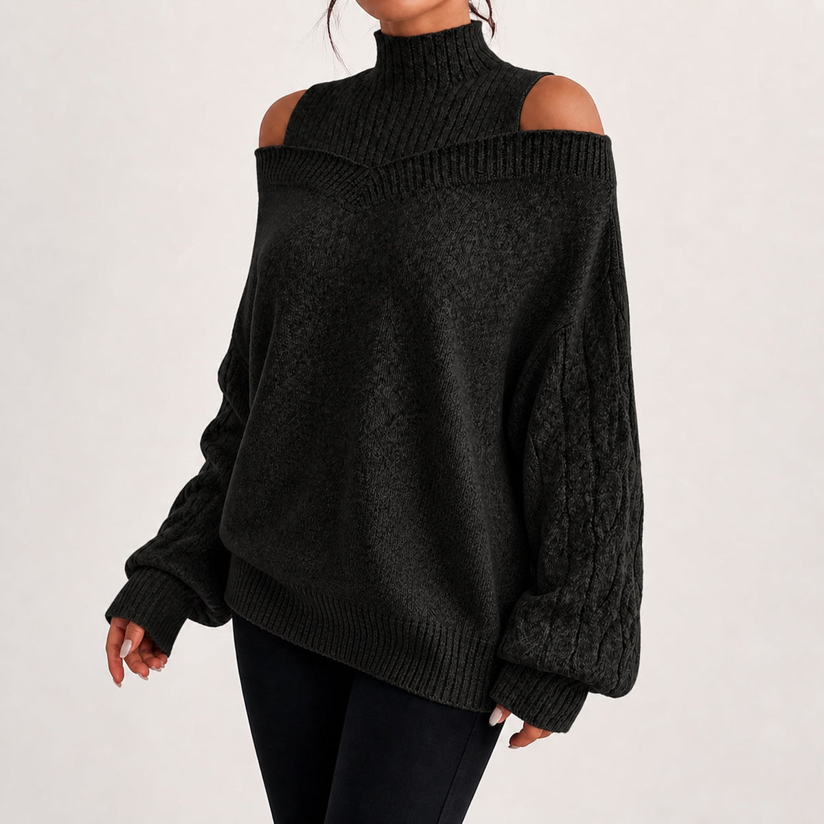 Black cold shoulder oversized jumper - Lana Fiorelli