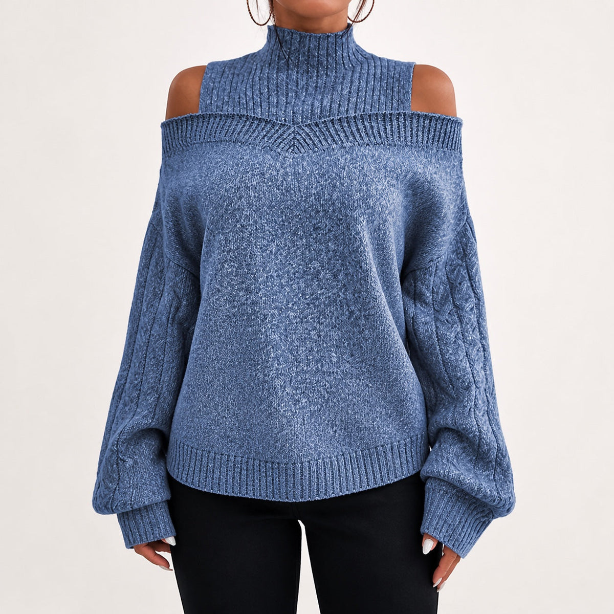 Light Blue cold shoulder oversized jumper - Lana Fiorelli