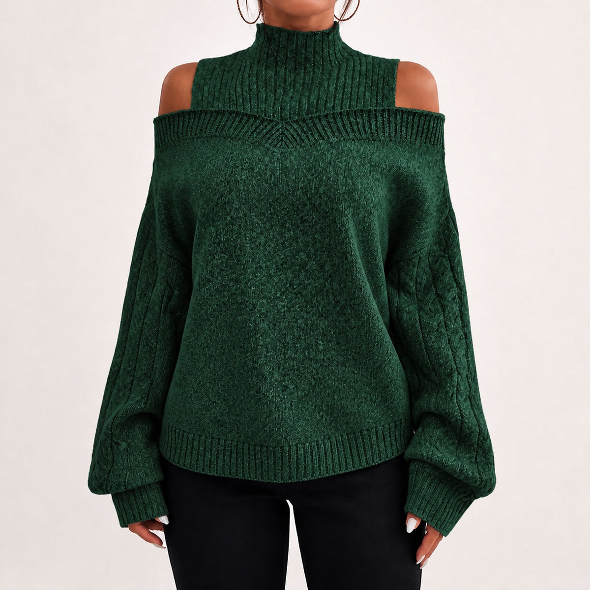 Dark Green cold shoulder oversized jumper - Lana Fiorelli
