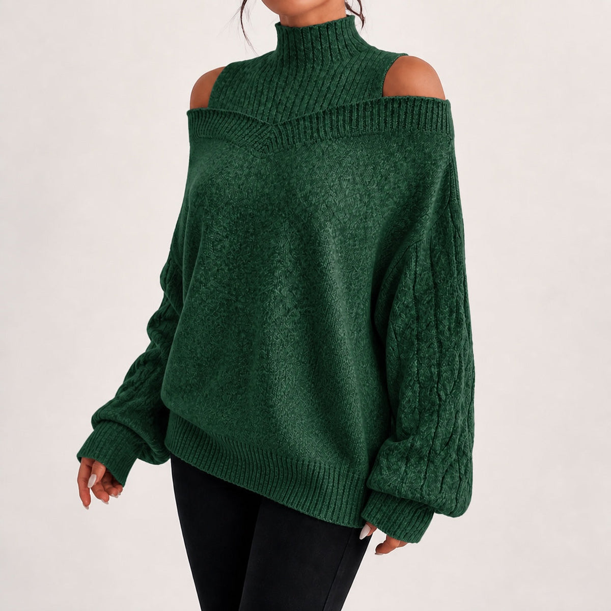 Dark Green cold shoulder oversized jumper - Lana Fiorelli