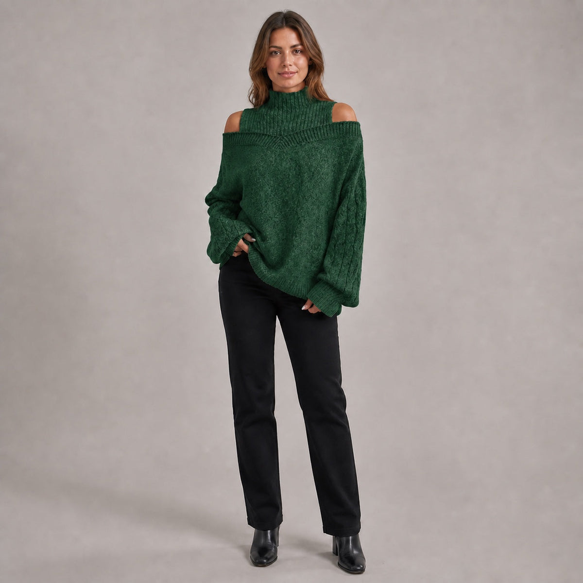 Dark Green cold shoulder oversized jumper - Lana Fiorelli