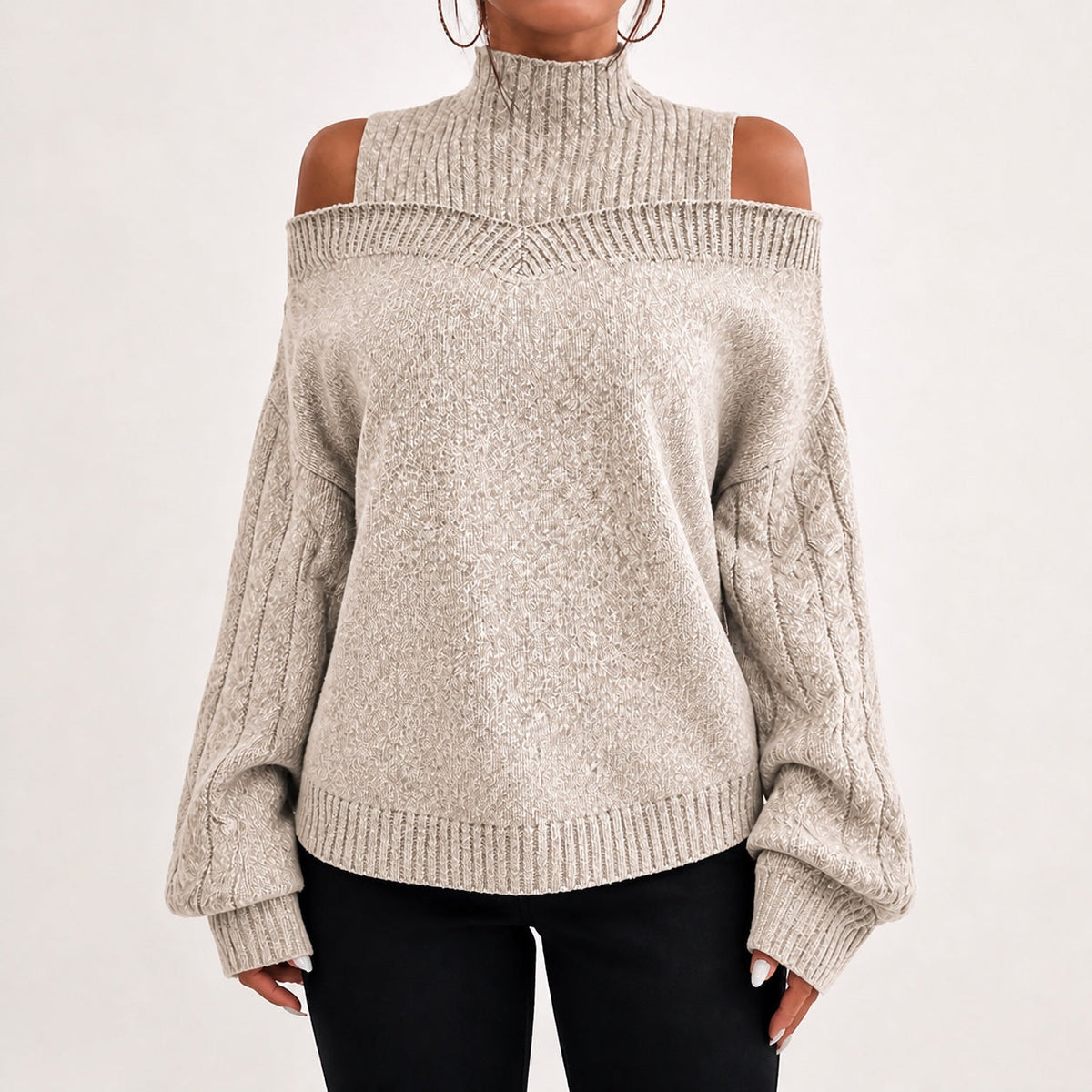 Beige cold shoulder oversized jumper - Lana Fiorelli