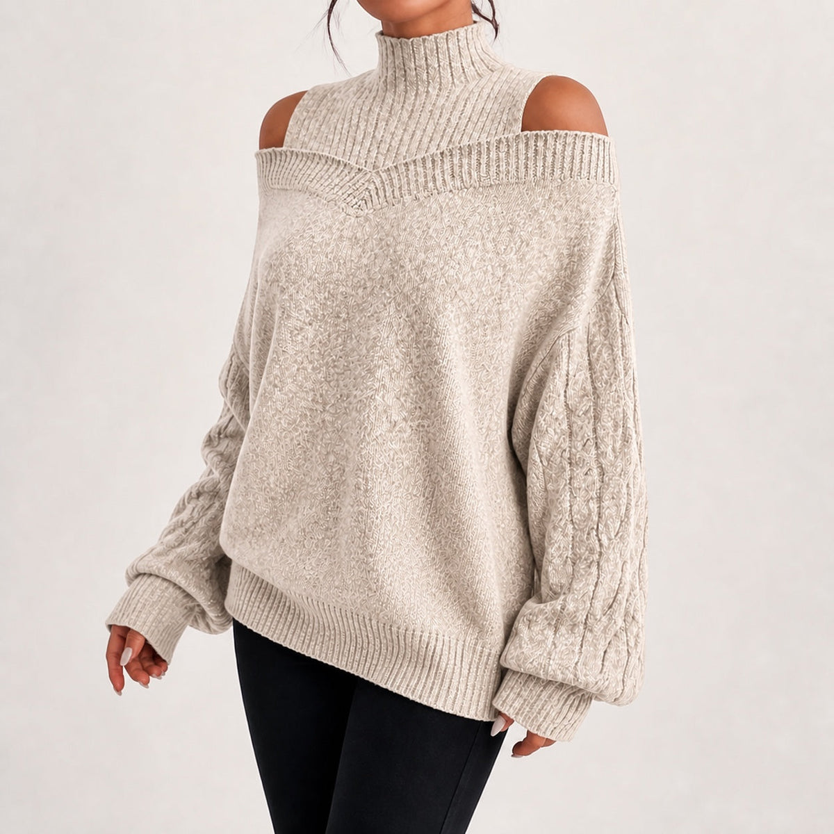 Beige cold shoulder oversized jumper - Lana Fiorelli